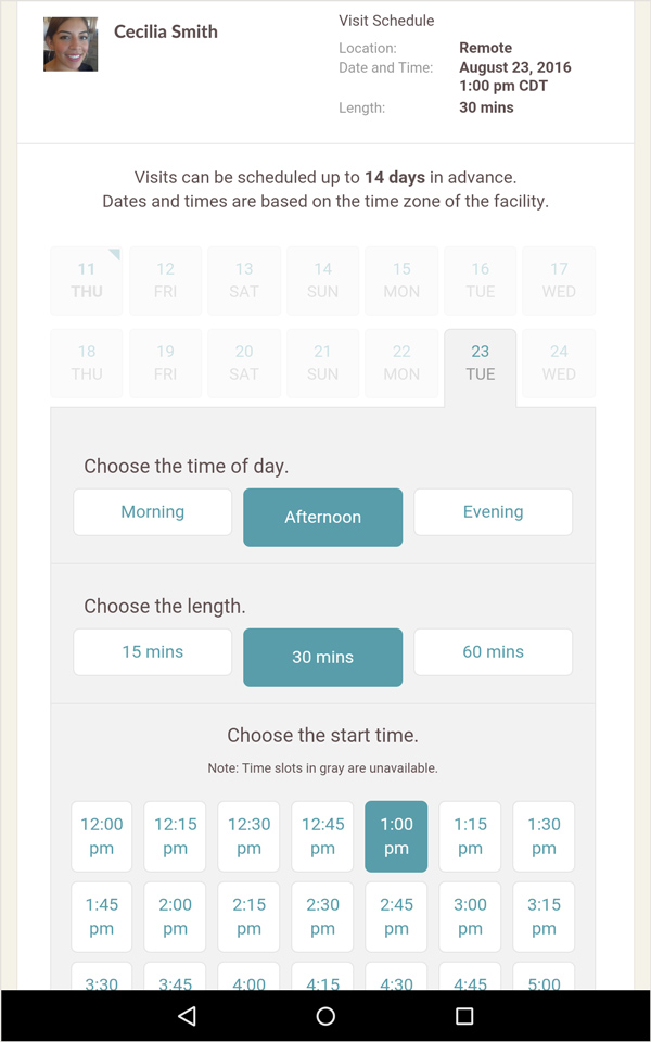 schedule visit inmate